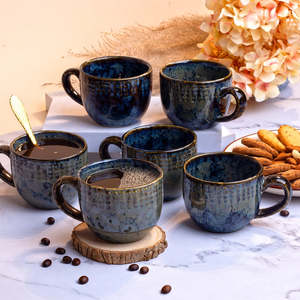 Glossy Blue Ceramic Tea <b>Cup</b> <b>Set</b> of 6 - Product Image 2