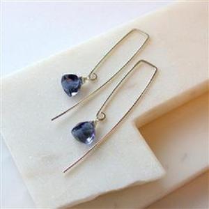 Boucles d'oreilles pendantes en argent sterling 925 avec pierre précieuse en quartz iolite de forme trillion - Product Image 5