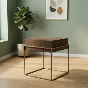 Table basse moderne en bois de noyer avec structure en métal, table d'appoint carrée - Product Image 2