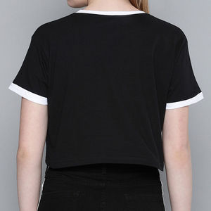 T-shirt d'été décontracté en jersey de coton noir à manches courtes et col rond pour femme - Product Image 3