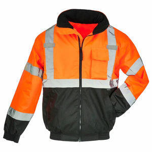 Veste de travail d'hiver haute visibilité en gros, orange et noir, 100 % polyester, pour homme, à capuche, avec poches avant, respirante et coupe-vent - Product Image 1