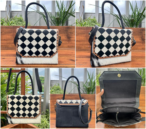 Sac à main bandoulière en cuir véritable à motif damier, style western, pour femme – Vente chaude - Product Image 3