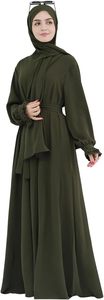 Women <b>Abaya</b> Hijab Robe Long Sleeve Floor Length Muslim Dress Ruffle Cuff Solid Color Daily <b>Prayer</b> Wear - Product Image 6