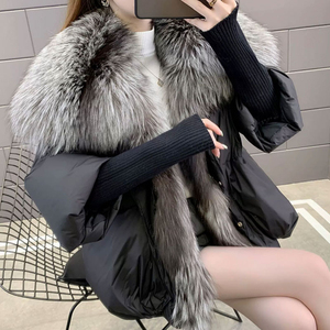 Manteau court en duvet de canard pour femme, style hiver, avec garniture en fourrure de renard, respirant, épais, doudoune matelassée, vente chaude - Product Image 4