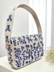Pochette bleue à fleurs et perles : Sac de vacances brodé floral par Whimsy Art Craft - Product Image 6
