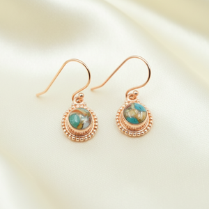 Vintage Oyster Turquoise <b>Drop</b> <b>Earrings</b> 925 Sterling <b>Silver</b> Rose Gold & Yellow Gold Plated Handmade Statement Jewelry for Women - Product Image 6