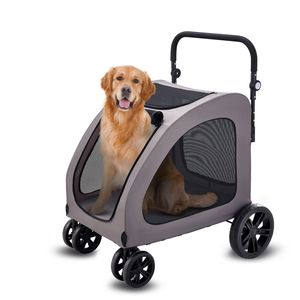 Poussette portable pour animaux de compagnie à 4 roues avec maille respirante, capacité de 160 lb, freins, garantie 1 an - Product Image 2