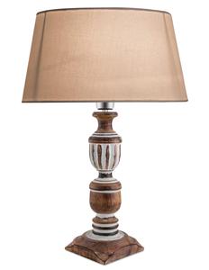 Farmhouse Wood Table Lamp with White Linen Drum Shade Warm White <b>Light</b> for Bedroom Decorative <b>Lighting</b> - Product Image 2