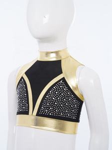 Costume de danse pour filles de 6 à 16 ans, haut court métallique pour la gymnastique, le patinage artistique, les compétitions de cheerleading, les récitals - Product Image 5