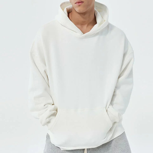 Sudadera con Capucha Blanca Extra Grande para Hombre, 100% Algodón Felpa, Color Sólido Informal, Corte Regular, Hombros Caídos - Product Image 1