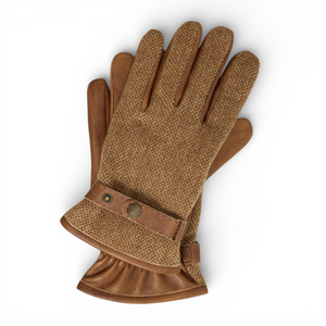 Gants de polo de luxe pour homme Geoffrey Tan en cuir véritable et tissu tweed, fermeture à boutons, coupe décontractée, version professionnelle PRIME - Product Image 1