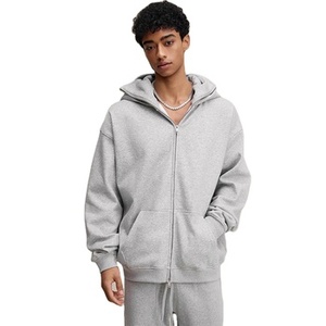 Ensemble de sweat à capuche zippé unisexe surdimensionné en molleton épais 100 % coton, avec logo personnalisé, style vintage délavé et vieilli, effet délavé à l'acide - Product Image 4