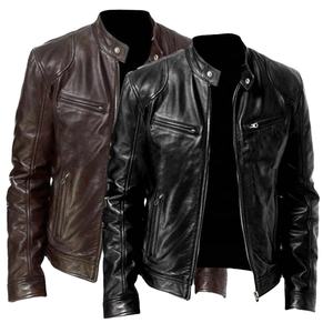 Veste en cuir véritable classique et vintage pour hommes, manteau de motard élégant et durable en noir et marron à la mode, support souple - Product Image 5
