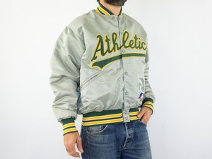 Chaqueta de béisbol acolchada estilo bomber satinado de los Oakland Athletics de los años 80 - Product Image 2