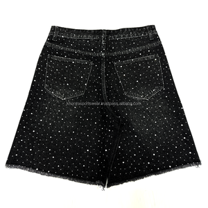 Fabricante de vaqueros Streetwear Custom Vintage Wash Jorts Hombres Jeans Shorts con diamantes de imitación Pantalones cortos de mezclilla - Product Image 6