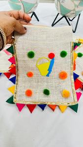 กระเป๋าโฮลีสีสันสดใสสำหรับงานเฉลิมฉลองสีสัน งานฝีมืออินเดียแบบดั้งเดิม ทำจากผ้าปอกระเจา กระเป๋าโฮลีงานฝีมือสำหรับงานเทศกาล - Product Image 4