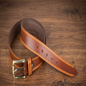 Cinturón Casual de Cuero Vacuno de Una Sola Capa, Bicolor, Personalizado, para Hombre, con Doble Costura Resistente y Hebilla de Latón - Product Image 6