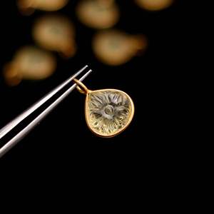 Pendentif en forme de fleur de quartz citron naturel, charme en argent sterling 925, pierre précieuse sculptée à la main, pendentif en forme de cœur pour la création de bijoux, 12 mm - Product Image 4