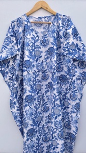 Vestido Largo Informal de Verano, Estilo Kaftán, de Algodón Indio con Estampado Floral, Hecho a Mano, para Mujer, Ideal para la Playa - Product Image 2