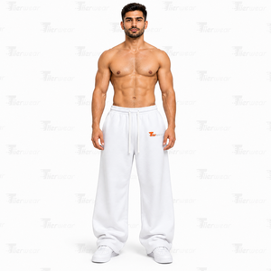 <b>Men's</b> <b>White</b> Sweatpants Elastic Waist Drawstring Casual <b>Jogger</b> Pants Breathable Knitted Cotton Street Wear Loose fit sweatpants - Product Image 1