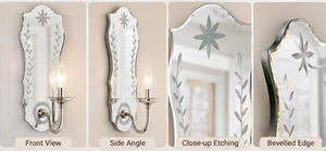 Vintage Handmade Durable Glass <b>Wall</b> Mounted Mirror Sconce with Floral Etching and Single Candle <b>Light</b> Fixture for Entryway - Product Image 3