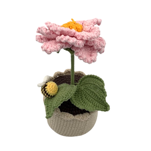 Wholesale Handcrafted Crochet Pink Flower Amigurumi Pot With Knitted <b>Yarn</b> Blossom And Cute <b>Bee</b> For Home Desk Decoration Gift - Product Image 4