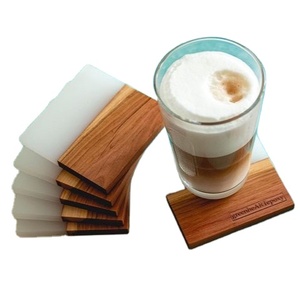 Posavasos de resina blanca de baile y madera de acacia de 10X10 cm y 4 pulgadas para bebidas, suministros para hoteles y restaurantes, posavasos de decoración de mesa únicos - Product Image 1