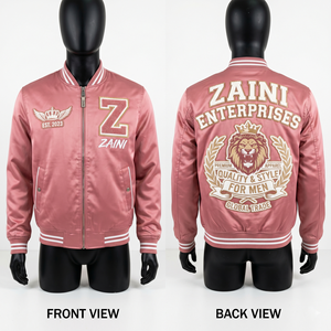Chaqueta Bomber Unisex de Invierno, Premium, 240 GSM, Satén, Poliéster/Nailon, Resistente al Viento, Color Rosa, Cuello y Puños Acanalados, Bordado Chenille Personalizado - Product Image 1