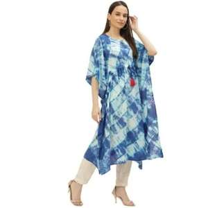 Caftán Kurta Azul Teñido a Mano, 100% Algodón, Transpirable, Natural, Maxi, Hombros Caídos, Corte Relajado, Eleva tu Estilo Diario - Product Image 2