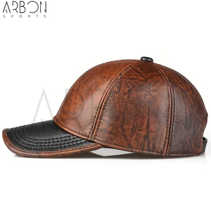 Premium Quality Vintage Distressed With Own Custom Logo Classic Adjustable Genuine Leather Cap For Men For Wholesale Rate - Product Image 6