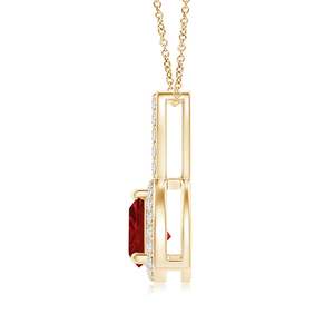 Pendentif en or 14 carats avec halo de diamants et rubis rouges naturels de 0,43 carats, avec anse incurvée, bijoux fins classiques, cadeau d'anniversaire pour elle - Product Image 3