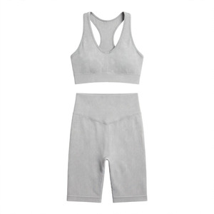 Ensemble de soutien-gorge de sport dos nageur et short cycliste pour femme, couleur personnalisable, tricoté, respirant, sans armatures, lavable en machine, toutes saisons - Product Image 1