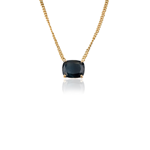 Collar con colgante de una sola piedra de zafiro azul real en oro amarillo macizo K14 de alta calidad, cadena cubana, para mujer, en oferta. - Product Image 3
