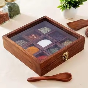 Multi Purpose Wooden Spice Box Masala Organizer Storage Container for <b>Herbs</b> and Cooking Ingredients - Product Image 5