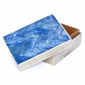 Luxury Handcrafted Polished <b>Rectangle</b> Modern Natural Material Bone Inlay Blue White Decorative Jewelry Storage Box Living Room - Product Image 3
