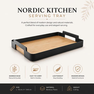 Modern Nordic Bamboo Serving <b>Tray</b> with Black Frame | Lightweight Rectangular <b>Breakfast</b> Platter for Home Kitchen Hotel Dining Use - Product Image 5
