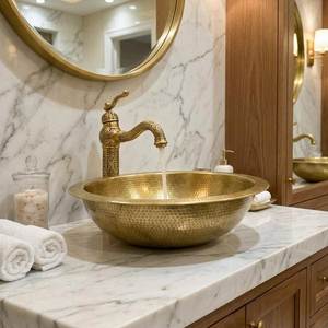 Classic Brass Wash <b>Basin</b> Premium Bathroom Vanity Bowl Durable Handmade Luxury Decorative Metal Sink Elegant Home Interior Style - Product Image 1