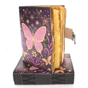 Carnet en cuir imprimé papillon 5 x 7 pouces avec papier à bords festonnés, fait main, style vintage, pour journal intime et écriture, idéal comme cadeau - Product Image 2