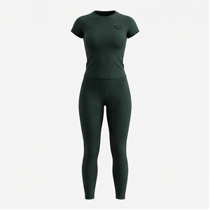North Approach 2 Piece Yoga <b>Set</b> Full Length Solid <b>Green</b> Sweat Wicking Breathable Women's Sportswear - Product Image 1