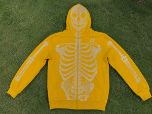 Men’s Yellow Skeleton Rhinestone Hoodie with Full Zip Balaclava Mask Crystal Skull Bone Pattern <b>Gothic</b> Hip Hop Streetwear <b>Jacket</b> - Product Image 6