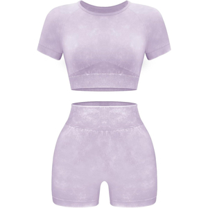 <b>Red</b> Two Piece Yoga Set Crew Neck <b>Crop</b> <b>Top</b> High Waist Shorts Solid Color Stretchable Breathable - Product Image 4