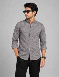 Chemise habillée homme 100 % coton à manches longues, imprimée délavée, col rabattu, bouton unique, tissée, formelle, ODM, 140g, pour le printemps - Product Image 3
