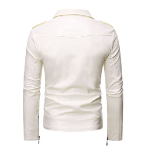 Blousons en cuir pour hommes 2026 Nouveauté Blanc Noir Décontracté Col Revers Coupe Slim Fermeture Éclair Blouson Moto en Cuir PU Vêtements Homme - Product Image 4