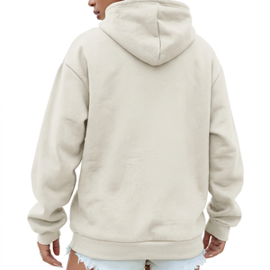 Sweat-shirt à capuche unisexe surdimensionné en molleton noir uni, coupe décontractée, tricoté, à manches longues - Product Image 2