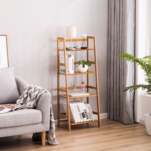 Scaffale a 4 livelli in bambù, libreria multifunzionale con porta vasi per fiori, espositore per ripiani portaoggetti - Product Image 3