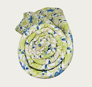Modern Fluffy Printed <b>Quilt</b> with Blue Floral Green Vine Pattern on White Background Reversible for Home & Hotel Use All-Season - Product Image 2