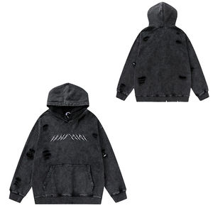 Sudadera con Capucha Negra Vintage Lavada para Hombre, Estilo Oversize, Streetwear, Casual, Grunge - Product Image 2
