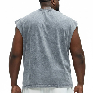 <b>Men's</b> Washed Grey Sleeveless T <b>Shirt</b> Solid Crew Neck Tank Top Street Casual Summer Muscle <b>Shirt</b> - Product Image 5