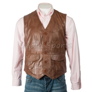 Custom Style Men's 100% Genuine Leather Vest Custom Colors Logo High Quality Plus Size Custom Design Leather Vest - Product Image 2
