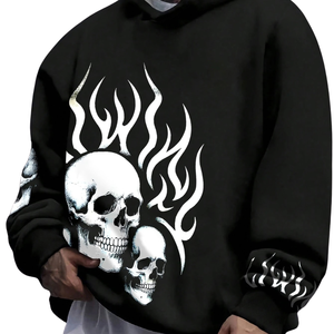 Mens Black Skull Graphic Pullover <b>Hoodie</b> <b>Gothic</b> Streetwear Long Sleeve Hooded Sweatshirt Wholesale Custom Casual Streetwear - Product Image 1